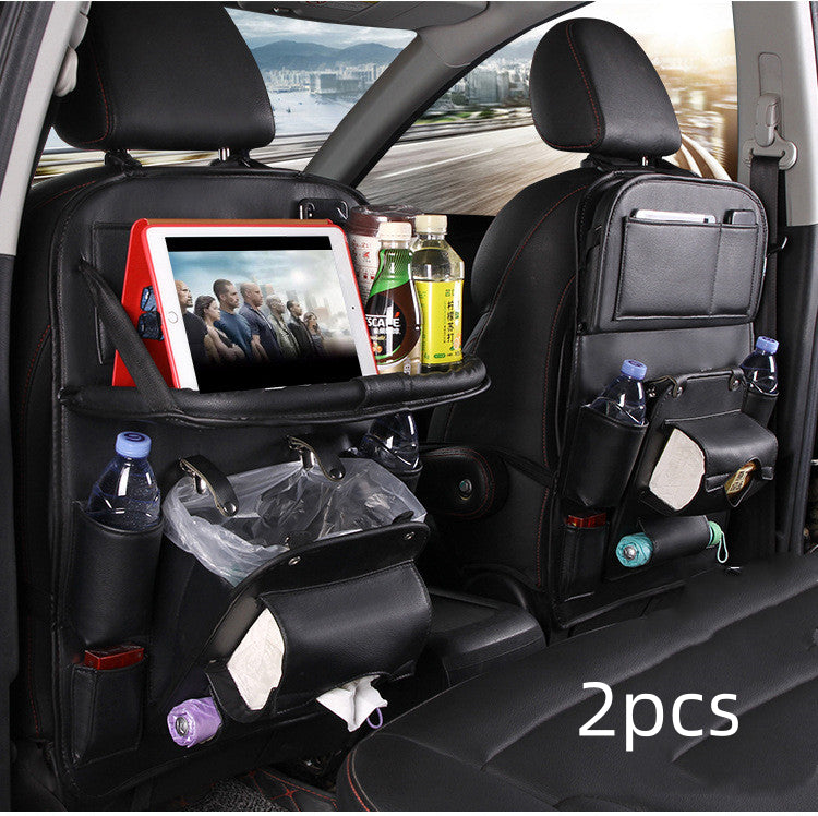 PU Leather Car Storage Bag - Seat Back Organizer with Trash Can