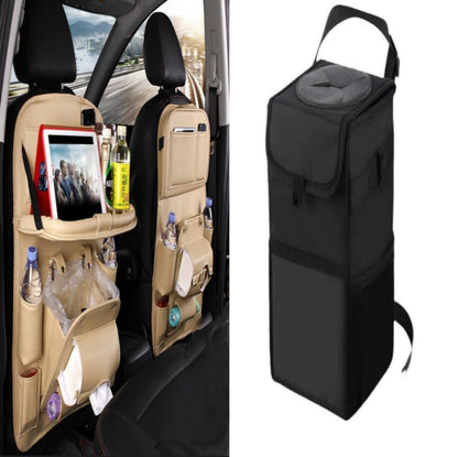 PU Leather Car Storage Bag - Seat Back Organizer with Trash Can