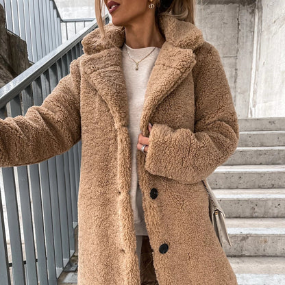 Women's Plush Lapel Jacket - Minimalist Winter Coat