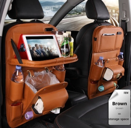 PU Leather Car Storage Bag - Seat Back Organizer with Trash Can