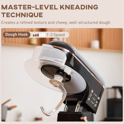 1400W Stand Mixer with 5L Stainless Steel Bowl - 6 Speed Kitchen Food Mixer with Dough Hook, Whisk & Beater, Splash Guard (Black)