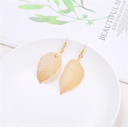 Natural Real Leaf Long Necklace And Earrings Set - European Style Botanical Jewellery