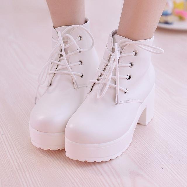 Women’s Chunky-Heel Lace-Up Ankle Boots – Round-Toe Casual High-Heel Boots