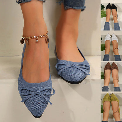 Bow Knitted Loafers – Pointed-Toe Flat Shoes for Women