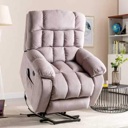 Electric Power Lift Recliner Chair Sofa With Massage And Heat For Elderly 2 Side Pockets USB Ports Single Recliner Chairs For Living Room Overstuffed Breathable Fabric Reclining