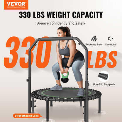 Foldable Mini Trampoline  40 Inch Fitness Rebounder  Max Load 330lbs Exercise Trampoline, Stable & Quiet Trampoline With 4 Level Height Adjustable Foam Handle, For Adults Indoor-Garden Workout