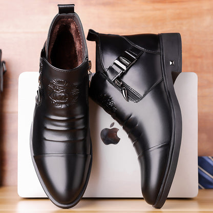 Men’s Retro Wide-Fit Ankle Boots with Side Chains – British-Style Winter Boots