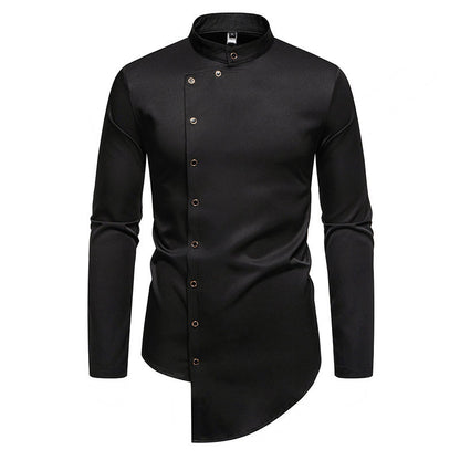 Fashionable Irregular Hem Stand Collar Men's Long-Sleeve Shirt