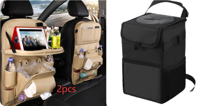 PU Leather Car Storage Bag - Seat Back Organizer with Trash Can