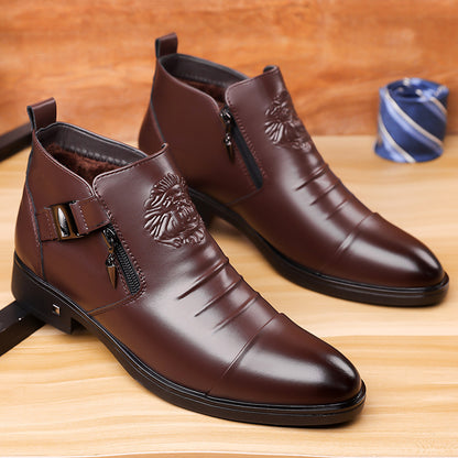 Men’s Retro Wide-Fit Ankle Boots with Side Chains – British-Style Winter Boots