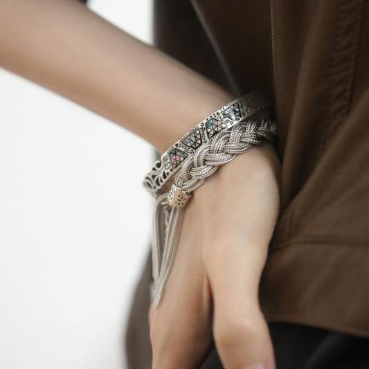 Womens Retro Dreadlock Braided Twisted Tassel Bracelet - Geometric Hip-Hop Style Copper Jewellery