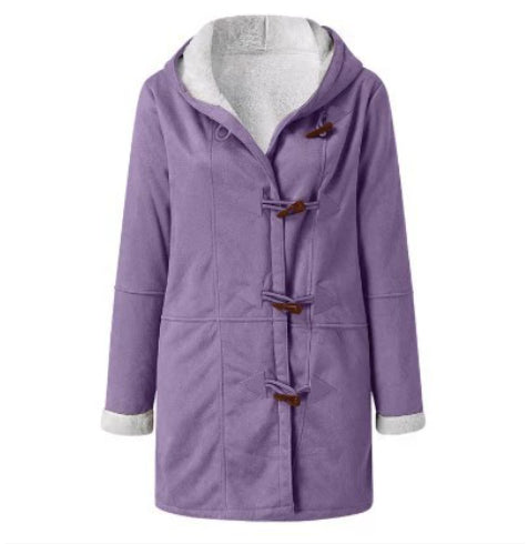 Women's Winter Button Coat - Warm Hooded Jacket with Pockets UK