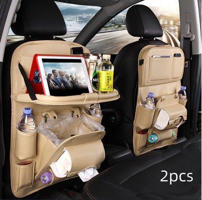 PU Leather Car Storage Bag - Seat Back Organizer with Trash Can