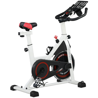 HOMCOM Exercise Bike, 8kg Flywheel Stationary Bike Indoor Cycling Machine With Adjustable Resistance Seat Handlebar, White