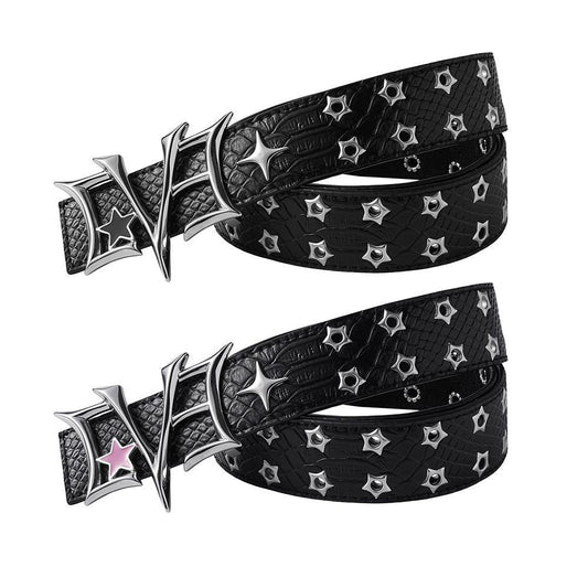 Men’s Rivet Retro Leather Belt UK | Punk Wide Belt with Pin Buckle