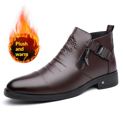 Men’s Retro Wide-Fit Ankle Boots with Side Chains – British-Style Winter Boots