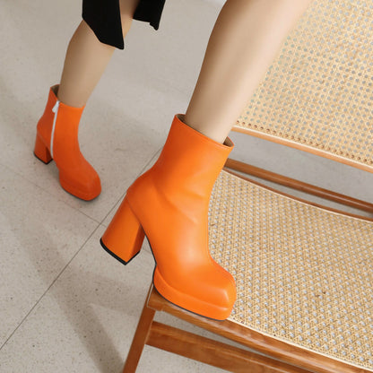 Women’s Retro Chunky Heel Platform Ankle Boots – Side-Zip Casual Boots