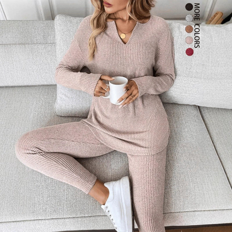V-neck Design Simple And Stylish Casual Loungewear Set For Women