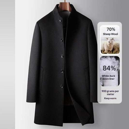Men's Mid-Length Handmade Wool Coat With Stand Collar