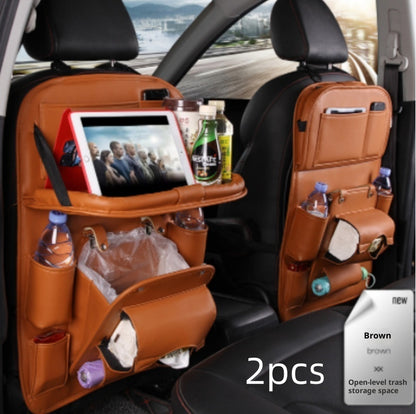 PU Leather Car Storage Bag - Seat Back Organizer with Trash Can