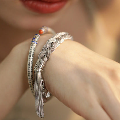 Womens Retro Dreadlock Braided Twisted Tassel Bracelet - Geometric Hip-Hop Style Copper Jewellery