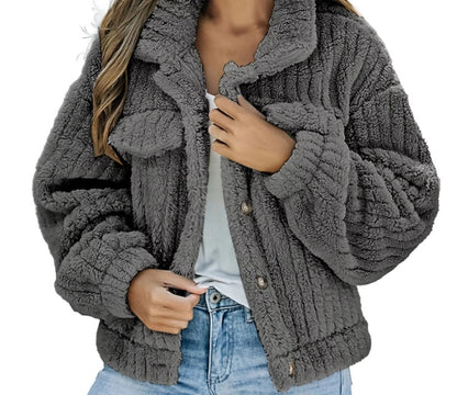 Lapel Bag Cover With Fleece Comfort Casual Women's Thick Plush Coat