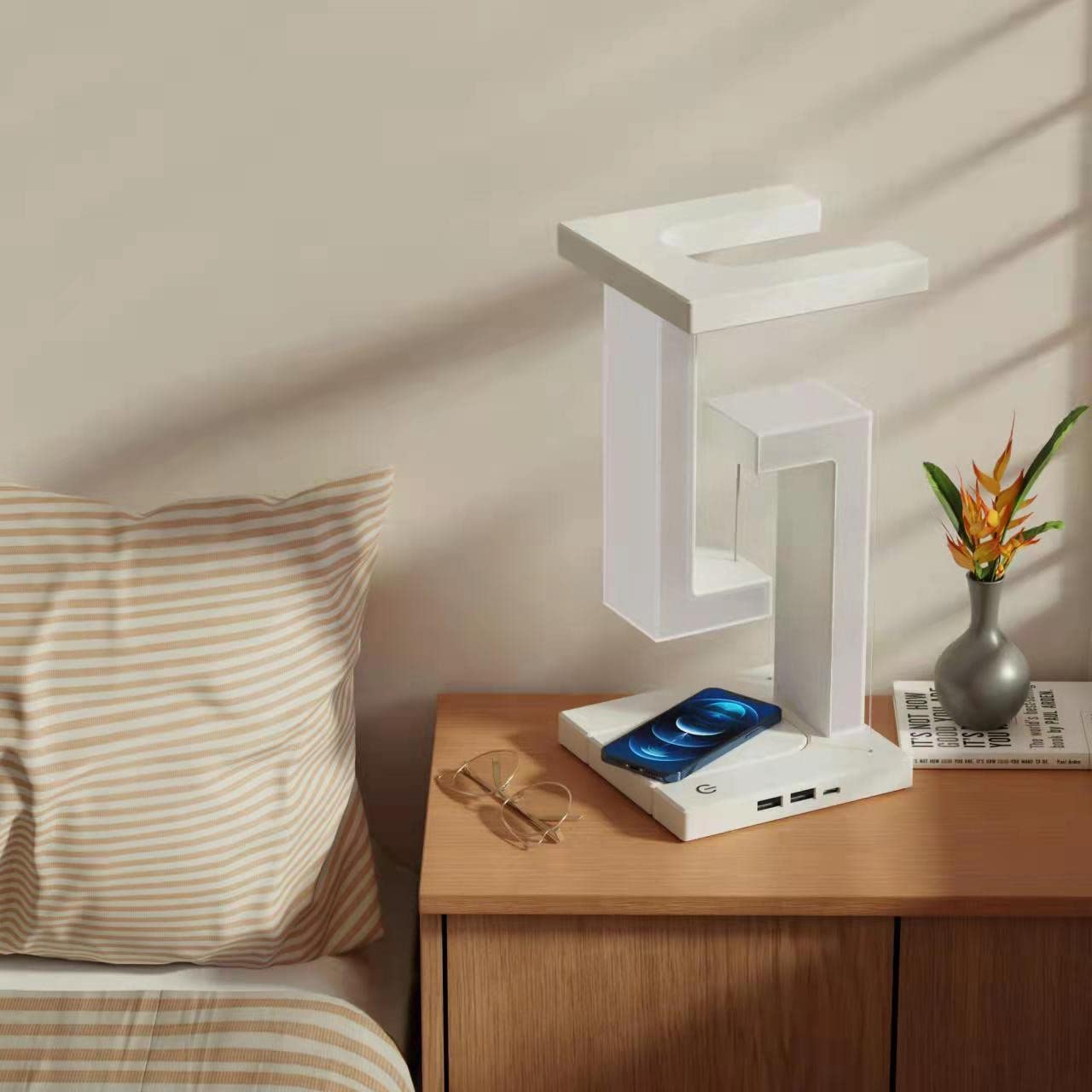 Magnetic Suspension Balance Table Lamp with Wireless Charging – Floating LED Desk & Bedside Lamp (USB, Touch Control)