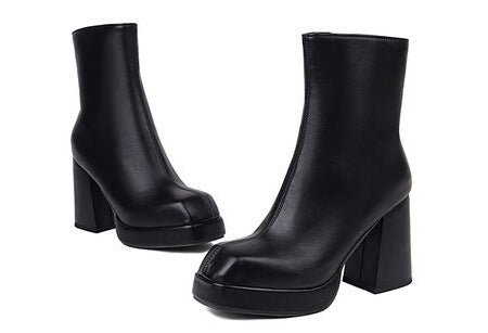 Women’s Retro Chunky Heel Platform Ankle Boots – Side-Zip Casual Boots