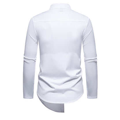 Fashionable Irregular Hem Stand Collar Men's Long-Sleeve Shirt