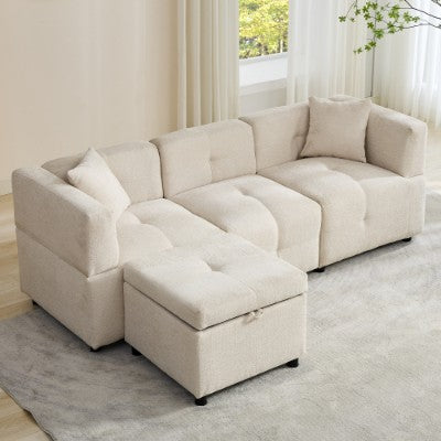 80 Sectional Sofa Couch With Removable Storage Ottoman, Fabric Sofa For Living Room Apartment, L-Shaped Sofa With 2 Pillows For Home Apartment Office Living Room
