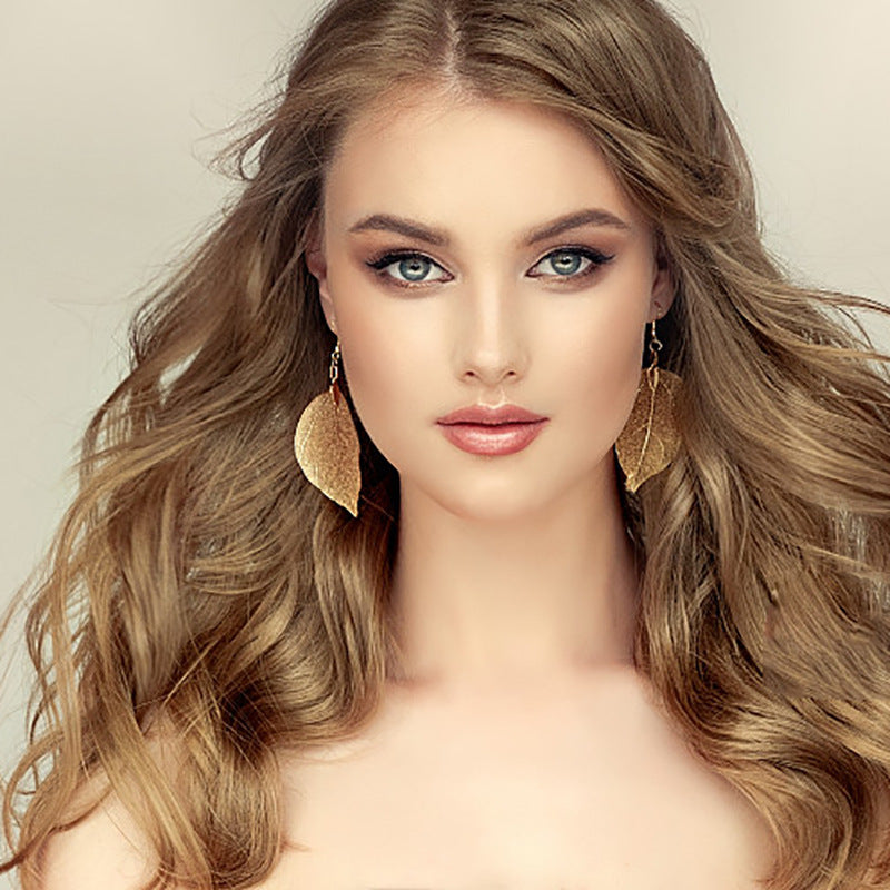 Natural Real Leaf Long Necklace And Earrings Set - European Style Botanical Jewellery