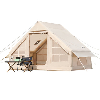 Inflatable Camping Tent 3-5 Person with Air Pump - 65 SQ.FT Waterproof Family Tent with Stove Jack, 2 Doors & Windows, Quick Setup 10-15 Minutes