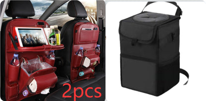 PU Leather Car Storage Bag - Seat Back Organizer with Trash Can
