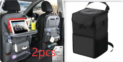 PU Leather Car Storage Bag - Seat Back Organizer with Trash Can