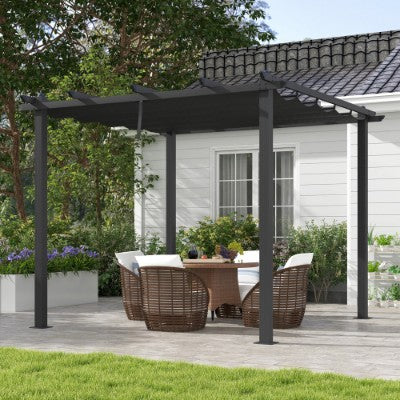 Outsunny 3 X 3m Aluminium Pergola, With Retractable Roof - Dark Grey
