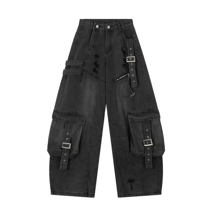 Women's Straight Loose Multi-pocket Cargo Jeans