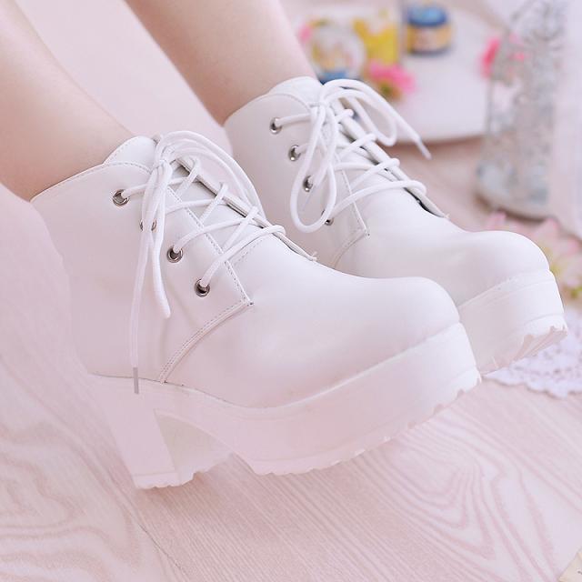 Women’s Chunky-Heel Lace-Up Ankle Boots – Round-Toe Casual High-Heel Boots