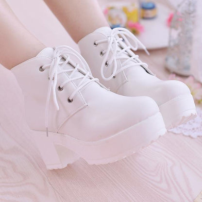Women’s Chunky-Heel Lace-Up Ankle Boots – Round-Toe Casual High-Heel Boots