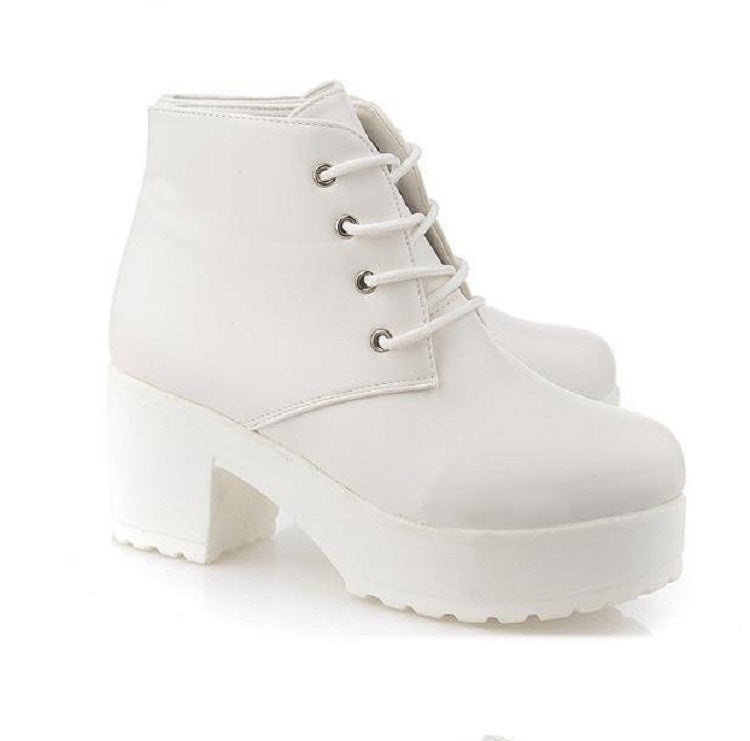 Women’s Chunky-Heel Lace-Up Ankle Boots – Round-Toe Casual High-Heel Boots