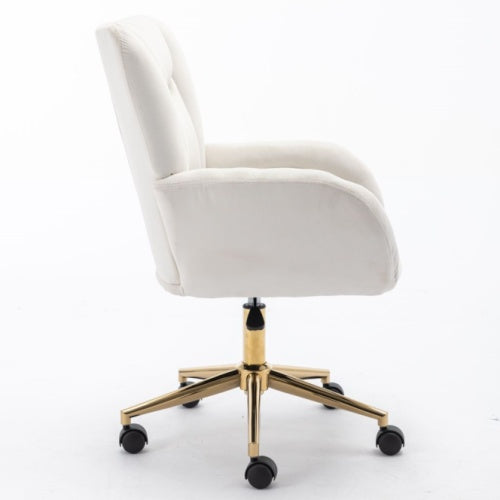 Velvet Office Chair Adjustable Height Swivel - Ivory with Gold Legs