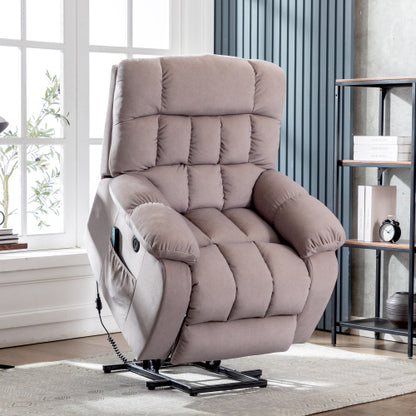Electric Power Lift Recliner Chair Sofa With Massage And Heat For Elderly 2 Side Pockets USB Ports Single Recliner Chairs For Living Room Overstuffed Breathable Fabric Reclining