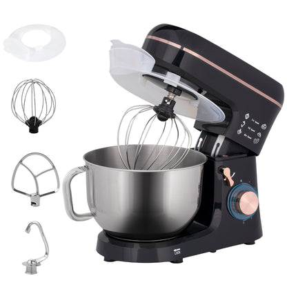 1400W Stand Mixer with 5L Stainless Steel Bowl - 6 Speed Kitchen Food Mixer with Dough Hook, Whisk & Beater, Splash Guard (Black)