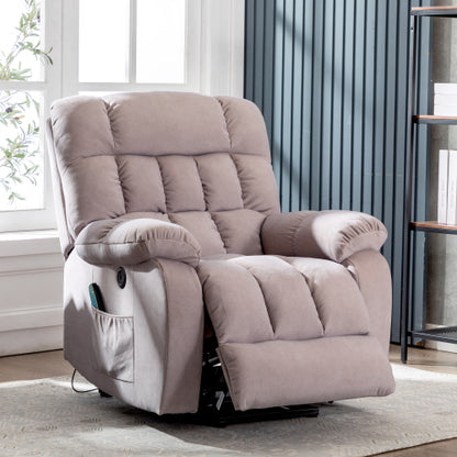 Electric Power Lift Recliner Chair Sofa With Massage And Heat For Elderly 2 Side Pockets USB Ports Single Recliner Chairs For Living Room Overstuffed Breathable Fabric Reclining