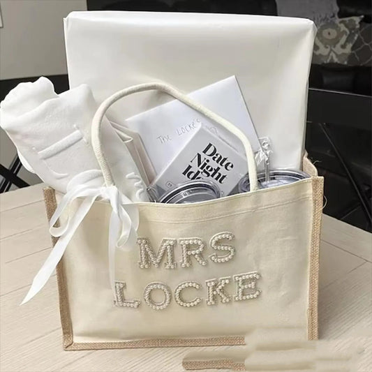 Custom Cute Canvas Tote Bag with Pearl Accessories UK | Large Everyday Tote