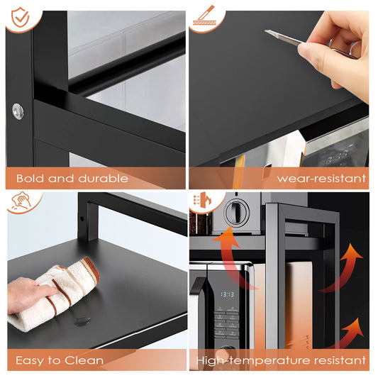 Expandable Microwave Rack 40-60cm - Adjustable Kitchen Storage Shelf Black