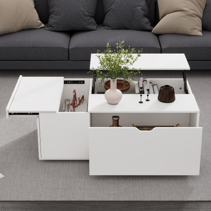 Lift Up Coffee Table, Coffee Table With Drawer, Wooden Tea Tables Sofa End Tables For Living Room Furniture , White