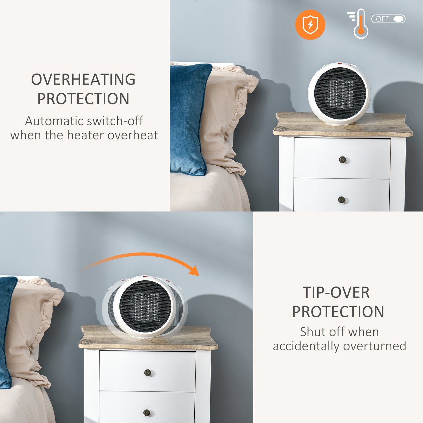 HOMCOM Small Table Top Space Heater, Ceramic Electric Heater With 2 Heat And Fan, Adjustable Temperature, Tip-Over & Overheating Protection, 900W 1500W