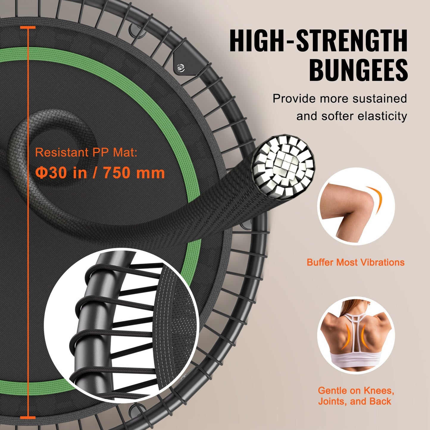 Foldable Mini Trampoline  40 Inch Fitness Rebounder  Max Load 330lbs Exercise Trampoline, Stable & Quiet Trampoline With 4 Level Height Adjustable Foam Handle, For Adults Indoor-Garden Workout