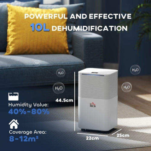 HOMCOM 10LDay 2000ML Portable Quiet Dehumidifier For Home Laundry Room Bedroom Basement, Electric  Air De-Humidifier With 3 Modes