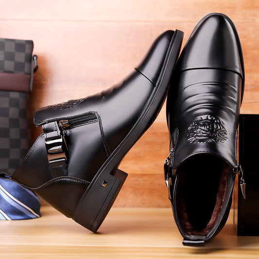 Men’s Retro Wide-Fit Ankle Boots with Side Chains – British-Style Winter Boots